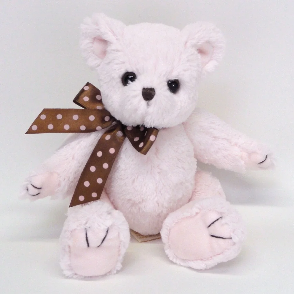 Bearington Baby Collection Teddy Bear Plush Pink Jointed Brown Polka Dot Bow 10